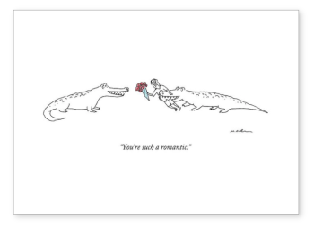 A Crocodile to Another Crocodile with a Person – by Michael Maslin Greeting Card